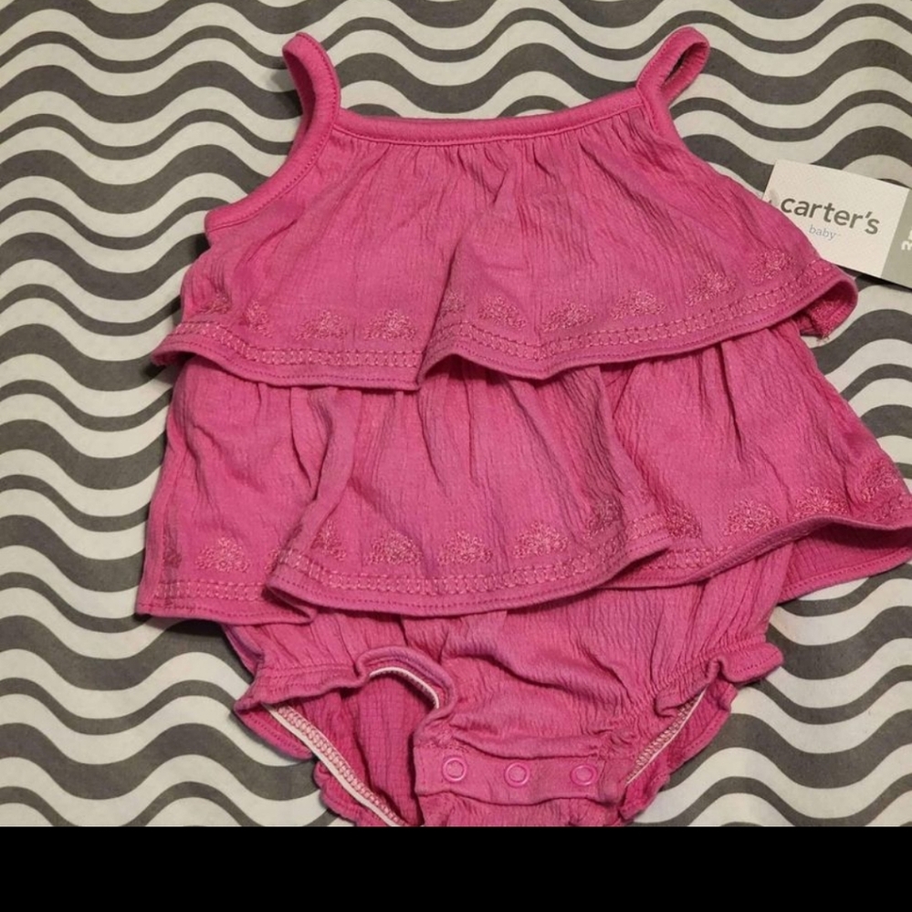 New 3 Months Pink Embroidered Sunsuit